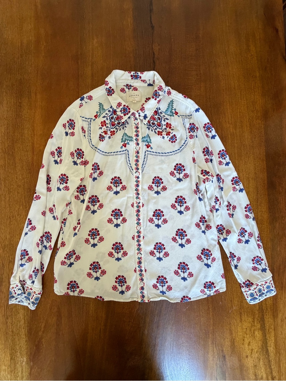 Sezane Ann Milo Print Button-Up Shirt Size 42